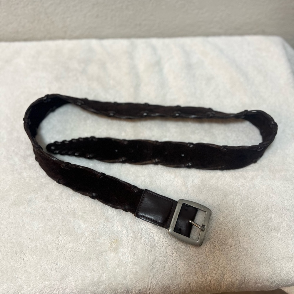 John Varvatos Dark Brown Suede and Leather Belt. Size 34